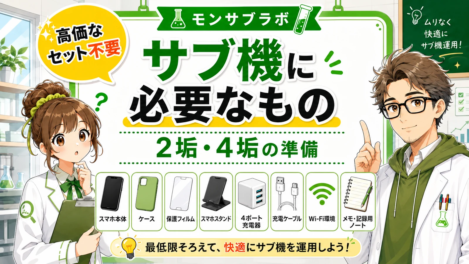 モンストのサブ機に必要なスマホ・ケース・充電器・スタンドなどを紹介するアイキャッチ